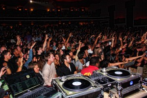 DJ Graffiti at the Royal Oak Music Theatre, Royal Oak Michigan DJ Graffiti looking out over the crowd at Royal Oak Music Theatre
